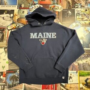 Russell Athletic Maine Black Bears Hoodie Mens Large Navy Blue Sweatshirt NCAA